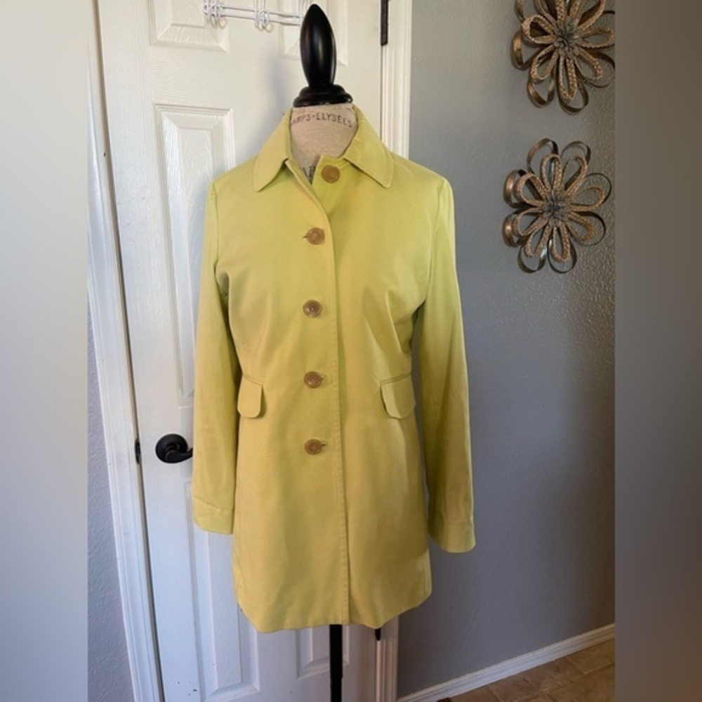 Ann Taylor Light Green With Pink Interior Trench Coat Size Medium